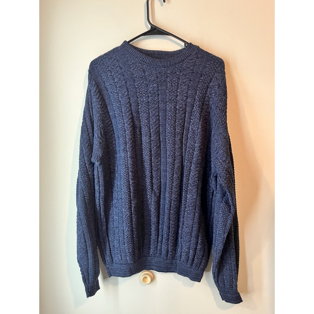 Vintage Bill Blass Cable Knit Sweater Navy Blue Cotton‎ Blend Mens Large Grandpa